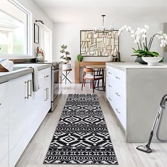 Boho Moroccan Geometric Area Rug - Washable Non Slip Stain Resistant Carpet for Living Room