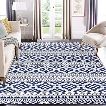 Boho Moroccan Geometric Area Rug - Washable Non Slip Stain Resistant Carpet for Living Room