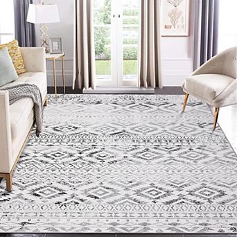 Boho Moroccan Geometric Area Rug - Washable Non Slip Stain Resistant Carpet for Living Room