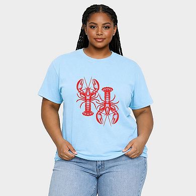 Two Lobsters - Women's Plus Sized Garment Dyed Graphic T-Shirt