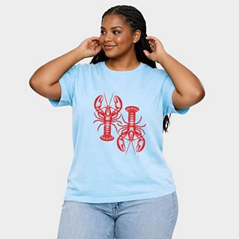 Two Lobsters - Women's Plus Sized Garment Dyed Graphic T-Shirt
