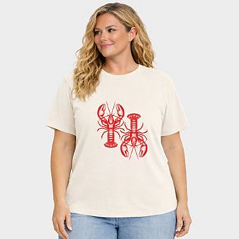 Two Lobsters - Women's Plus Sized Garment Dyed Graphic T-Shirt