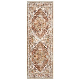 Washable Area Rug, Low Pile Carpet, Retro Accent Rug for Living Room Bedroom Office Camel