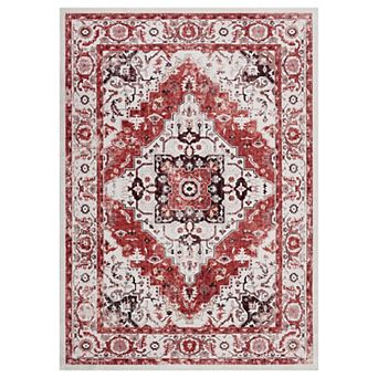 Washable Area Rug, Low Pile Carpet, Retro Accent Rug for Living Room Bedroom Office Camel