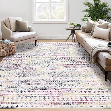 Area Rug for Bedroom Boho Moroccan Farmhouse Rugs Non Slip Backing Soft Carpet Office Rug