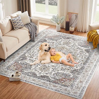 Floral Pattern Area Rug, Non Slip Backing Carpet for Kitchen Bathroom Living Room Hallways Bedroom