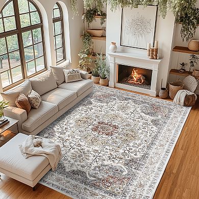Floral Pattern Area Rug, Non Slip Backing Carpet for Kitchen Bathroom Living Room Hallways Bedroom