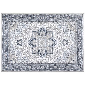 Floral Pattern Area Rug, Non Slip Backing Carpet for Kitchen Bathroom Living Room Hallways Bedroom