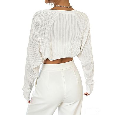 Women's Cropped Knit Shrug Open Front Long Sleeve Bolero Cardigan Top