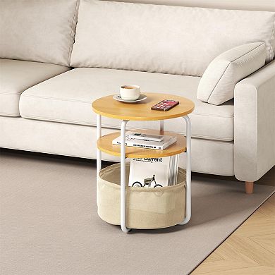 Small Round Side Table with Storage Bag, 3-Tier Accent Round End Table with Storage Functions