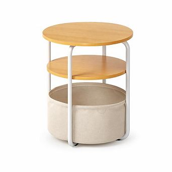Small Round Side Table with Storage Bag, 3 tier Accent Round End Table with Storage Functions
