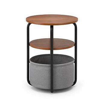 Small Round Side Table with Storage Bag, 3 tier Accent Round End Table with Storage Functions