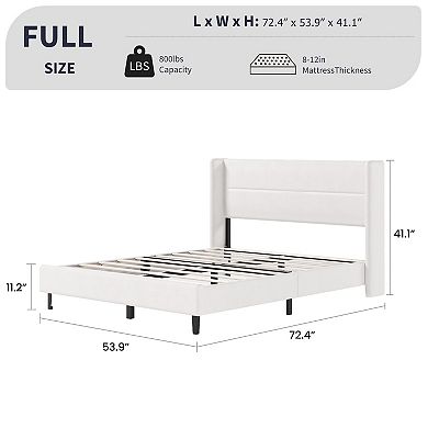 Bed Frame with Wingback Headboard, Velvet Upholstered Platform Bed Frame, No Box Spring Needed