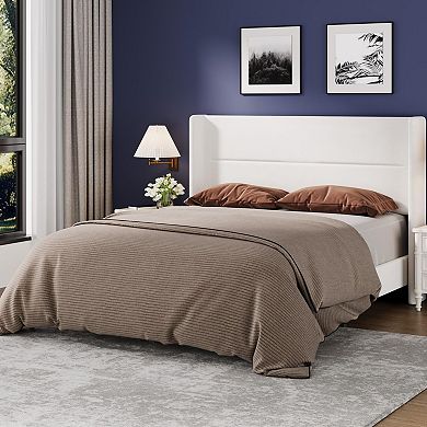 Bed Frame with Wingback Headboard, Velvet Upholstered Platform Bed Frame, No Box Spring Needed