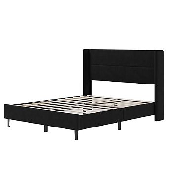 Bed Frame with Wingback Headboard, Velvet Upholstered Platform Bed Frame, No Box Spring Needed