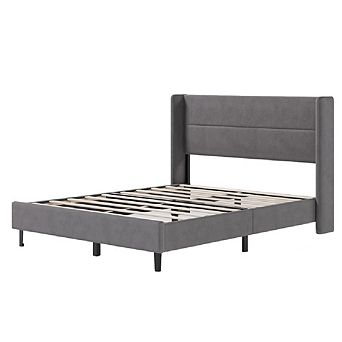 Bed Frame with Wingback Headboard, Velvet Upholstered Platform Bed Frame, No Box Spring Needed