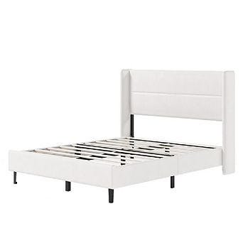 Bed Frame with Wingback Headboard, Velvet Upholstered Platform Bed Frame, No Box Spring Needed