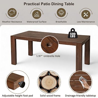 Eazegath 6-Piece Outdoor Wood 71" Rectangular Dining Table Set with 4 Chairs and Bench