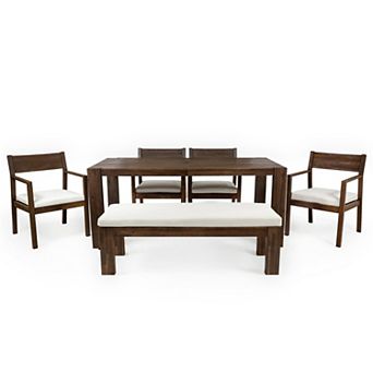 Eazegath 6 pc Outdoor Wood 71" Rectangular Dining Table Set with 4 Chairs and Bench