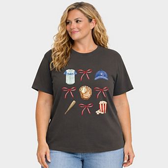 Coquette Baseball Chart - Women's Plus Sized Garment Dyed Graphic T-Shirt