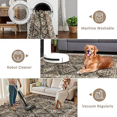 Area Rugs, Washable Rugs for Living Room, Vintage Boho for Office, Dining Room