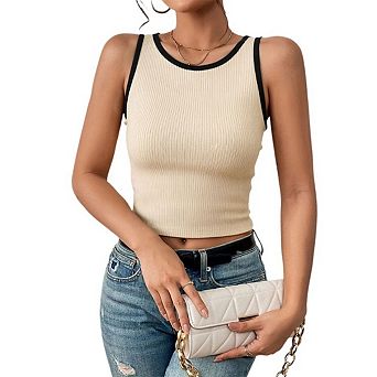 Women's Sleeveless Tank Tops Summer Scoop Neck Color Block Casual Basic Tops