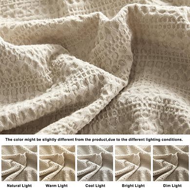 3-Piece Queen 100% Cotton Waffle Weave Duvet Cover Set, Beige Honeycomb Textured Bedding