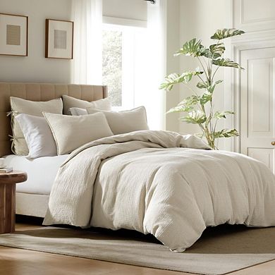 3-Piece Queen 100% Cotton Waffle Weave Duvet Cover Set, Beige Honeycomb Textured Bedding