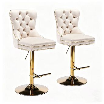 Pnronnc Swivel Velvet Barstools Upholstered Bar Stools wTufted Pub Chairs Breakfast Bar Chairs