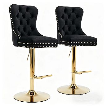 Pnronnc Swivel Velvet Barstools Upholstered Bar Stools wTufted Pub Chairs Breakfast Bar Chairs