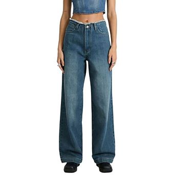 Women's Distressed Wide Leg Jeans High Waist Vintage Y2K Trousers Casual Street Style