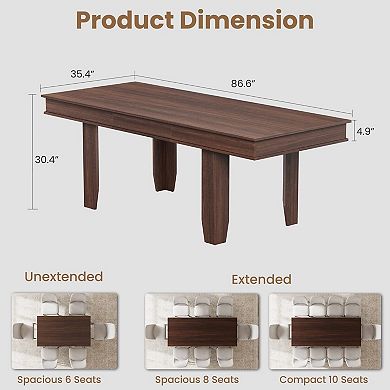 Wood Extendable Dining Table for 6-10 People, with Seamless Extension from 63 to 86.6 Inches