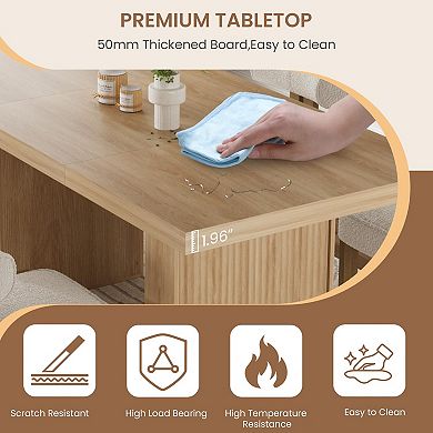 Modern 71" Dining Table,Wood Rectangular Table with Storage & Fluted Legs,for Kitchen&Dining Room