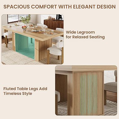 Modern 71" Dining Table,Wood Rectangular Table with Storage & Fluted Legs,for Kitchen&Dining Room