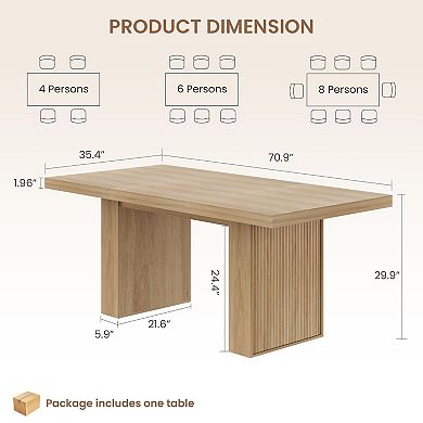 Modern 71" Dining Table,Wood Rectangular Table with Storage & Fluted Legs,for Kitchen&Dining Room