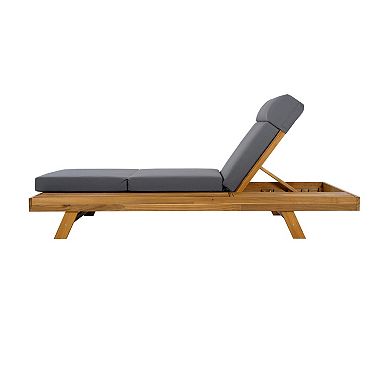 Eazegath Outdoor Wood Adjustable Chaise Lounge Chair with 3-Fold 4'' Thick Cushion and Side Table
