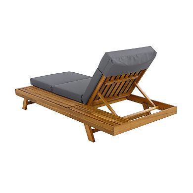 Eazegath Outdoor Wood Adjustable Chaise Lounge Chair with 3-Fold 4'' Thick Cushion and Side Table