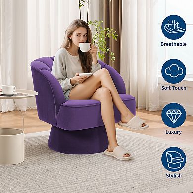 Velvet Upholstered Modern Armchair with Striped Backrest & Plush Padding
