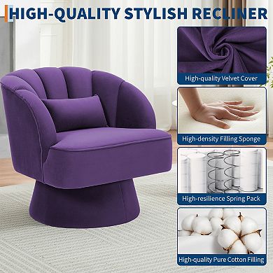 Velvet Upholstered Modern Armchair with Striped Backrest & Plush Padding