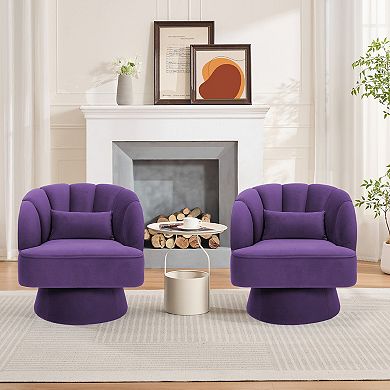 Velvet Upholstered Modern Armchair with Striped Backrest & Plush Padding