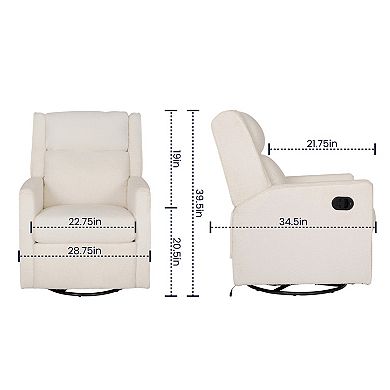 Emma and Oliver Rocking Recliner Glider with USB/USB-C Charging-270° Swivel