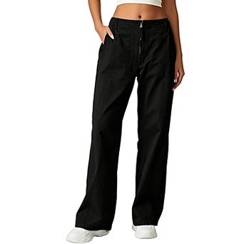 Women's High Waist Straight Leg Pants, Casual Loose Fit Trousers with Zipper Pockets