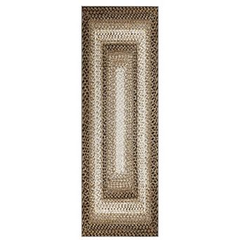 Modern Boho Geometric Runner Rug, Washable Braided Print, Low-Pile Non-Slip Distressed Carpet