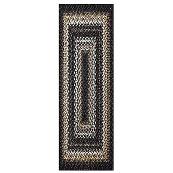 Modern Boho Geometric Runner Rug, Washable Braided Print, Low-Pile Non-Slip Distressed Carpet