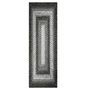 Modern Boho Geometric Runner Rug, Washable Braided Print, Low-Pile Non-Slip Distressed Carpet