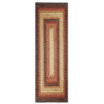 Modern Boho Geometric Runner Rug, Washable Braided Print, Low-Pile Non-Slip Distressed Carpet