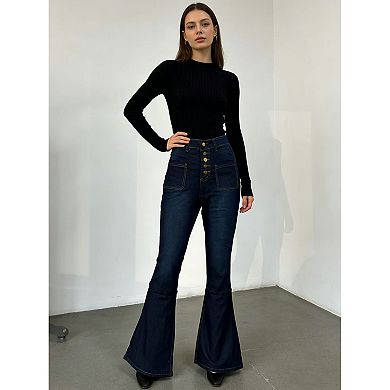 Women's High Waist Stretch Flared JeansComfort Fit Denim Pants