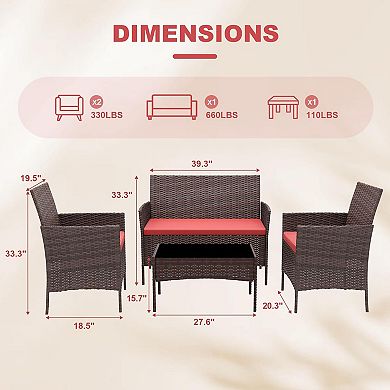 ANIXOL 4-Piece All-Weather Patio Set, Rattan Chairs
