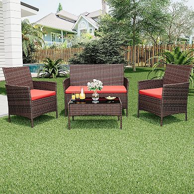 ANIXOL 4-Piece All-Weather Patio Set, Rattan Chairs