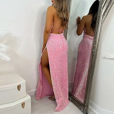 Women's Strapless Sequin Mermaid Prom Dress with Side Slit